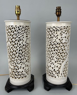 Lot 192 - A PAIR OF CHINESE BLANC DE CHINE TABLE LAMPS,...