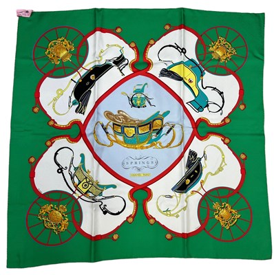 Lot 230 - AN HERMES SILK SCARF 'SPRINGS', 

In original...