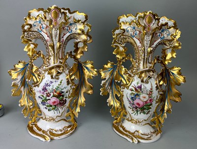 Lot 231 - A PAIR OF LARGE CERAMIC VASES, GILT PAINTED...