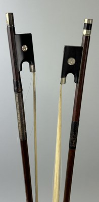 Lot 447 - TWO VIOLIN BOWS, WEICHOLD SILVER MOUNTED AND A COTTMAN (2)