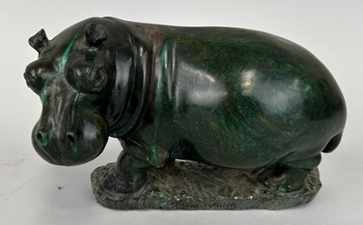 Lot 250 - AN AFRICAN SOAPSTONE SCULPTURE OF A HIPPO,...