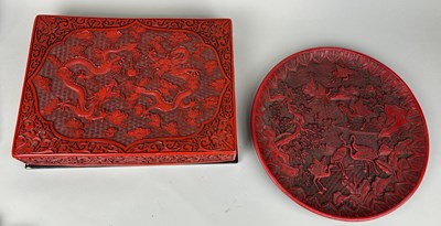 Lot 254 - A CHINESE RED LACQUERED CINNABAR BOX ALONG...