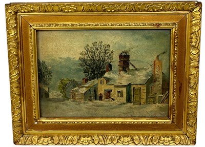 Lot 286 - AN OIL ON BOARD PAINTING DEPICTING A WINTRY...