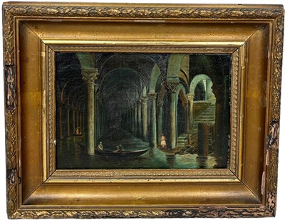 Lot 291 - AN OIL PAINTING ON CANVAS DEPICTING GONDOLAS...