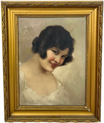 Lot 292 - AN OIL ON CANVAS PAINTING DEPICTING A SMILING...