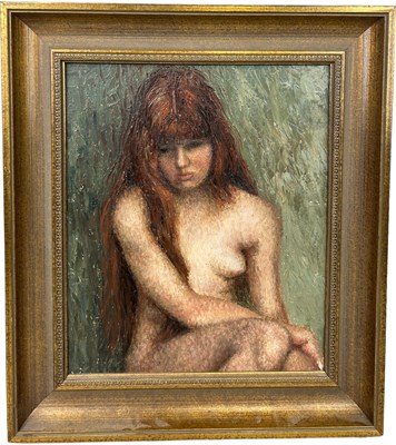 Lot 295 - AN OIL ON CANVAS PAINTING DEPICTING A NUDE...