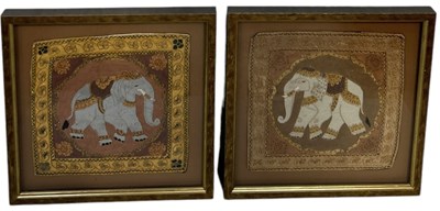 Lot 971 - A PAIR OF EMBROIDERED PANELS WITH ELEPHANTS (2)