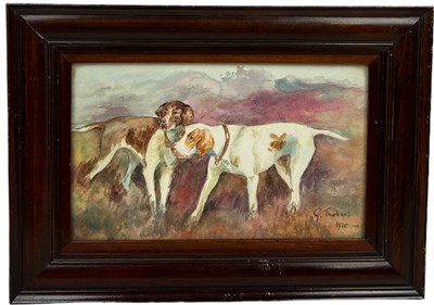 Lot 356 - A WATERCOLOUR ON PAPER DEPICTING TWO DOGS IN A...