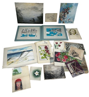 Lot 382 - A GROUP OF PAINTINGS, WATERCOLOURS AND PRINTS...