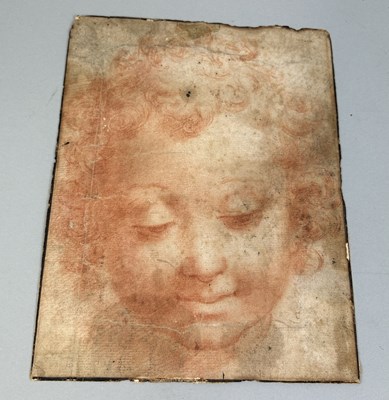 Lot 516 - CIRCLE OF CRISTOFORO RONCALLI (ITALIAN 1552-1626): A RED CHALK DRAWING OF A CHILD'S FACE