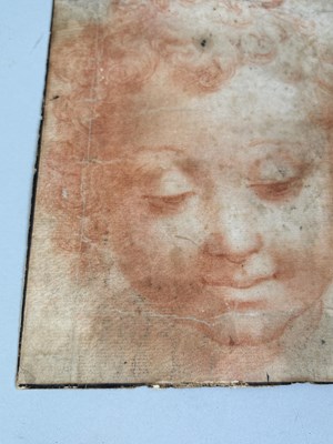 Lot 516 - CIRCLE OF CRISTOFORO RONCALLI (ITALIAN 1552-1626): A RED CHALK DRAWING OF A CHILD'S FACE
