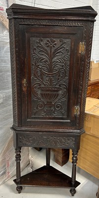 Lot 448 - AN OAK CORNER CABINET POSSIBLY 19TH CENTURY...