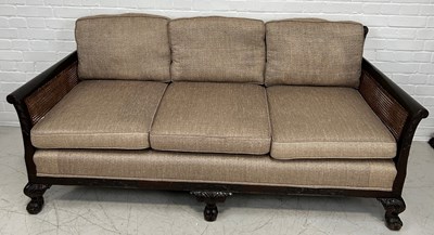 Lot 461 - A BERGERE SOFA WITH CANED BACK AND SIDES,...