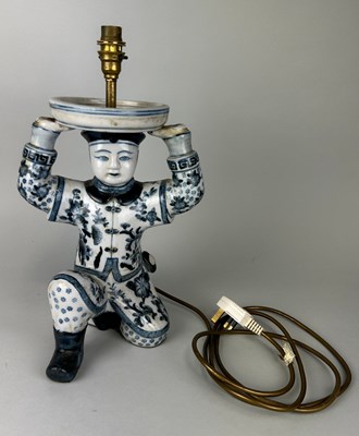 Lot 475 - A CHINESE BLUE AND WHITE TABLE LAMP IN THE...