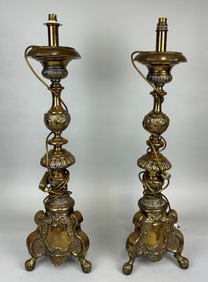 Lot 479 - A PAIR OF ECCLESIASTICAL BRASS CANDLESTICKS (2)