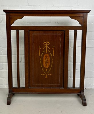 Lot 481 - AN EDWARDIAN FIRE SCREEN WITH MARQUETRY INLAID...