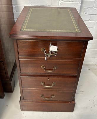 Lot 482 - A MAHOGANY FILING CABINET WITH GREEN TOOLED...