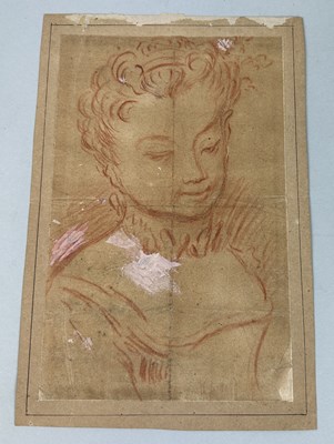 Lot 522 - OLD MASTER: A RED CHALK DRAWING DEPICTING A YOUNG GIRL'S HEAD AND SHOULDERS