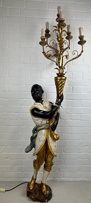 Lot 494 - A VENETIAN BLACKAMOOR CANDELABRA, 

176cm H...