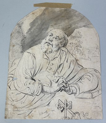 Lot 523 - ITALIAN OLD MASTER AFTER GUIDO RENI: A PEN AND INK DRAWING DEPICTING SAINT PETER WITH TWO KEYS