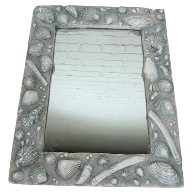 Lot 504 - A GREY PAINTED SHELL MOTIF WALL MIRROR, 

50cm...