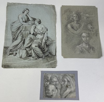 Lot 525 - THREE OLD MASTER DRAWINGS ON BLUE PAPER