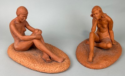 Lot 557 - TWO TERRACOTTA SCULPTURES OF NUDE LADIES,...