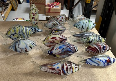 Lot 568 - A COLLECTION OF SIXTEEN SMALL GLASS FISH (16),...