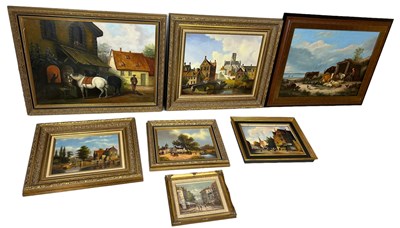 Lot 606 - A GROUP OF SEVEN OIL ON CANVAS PAINTINGS,...