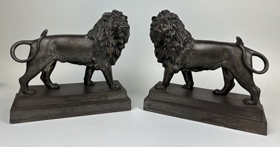 Lot 676 - A PAIR OF LARGE CAST METAL LIONS