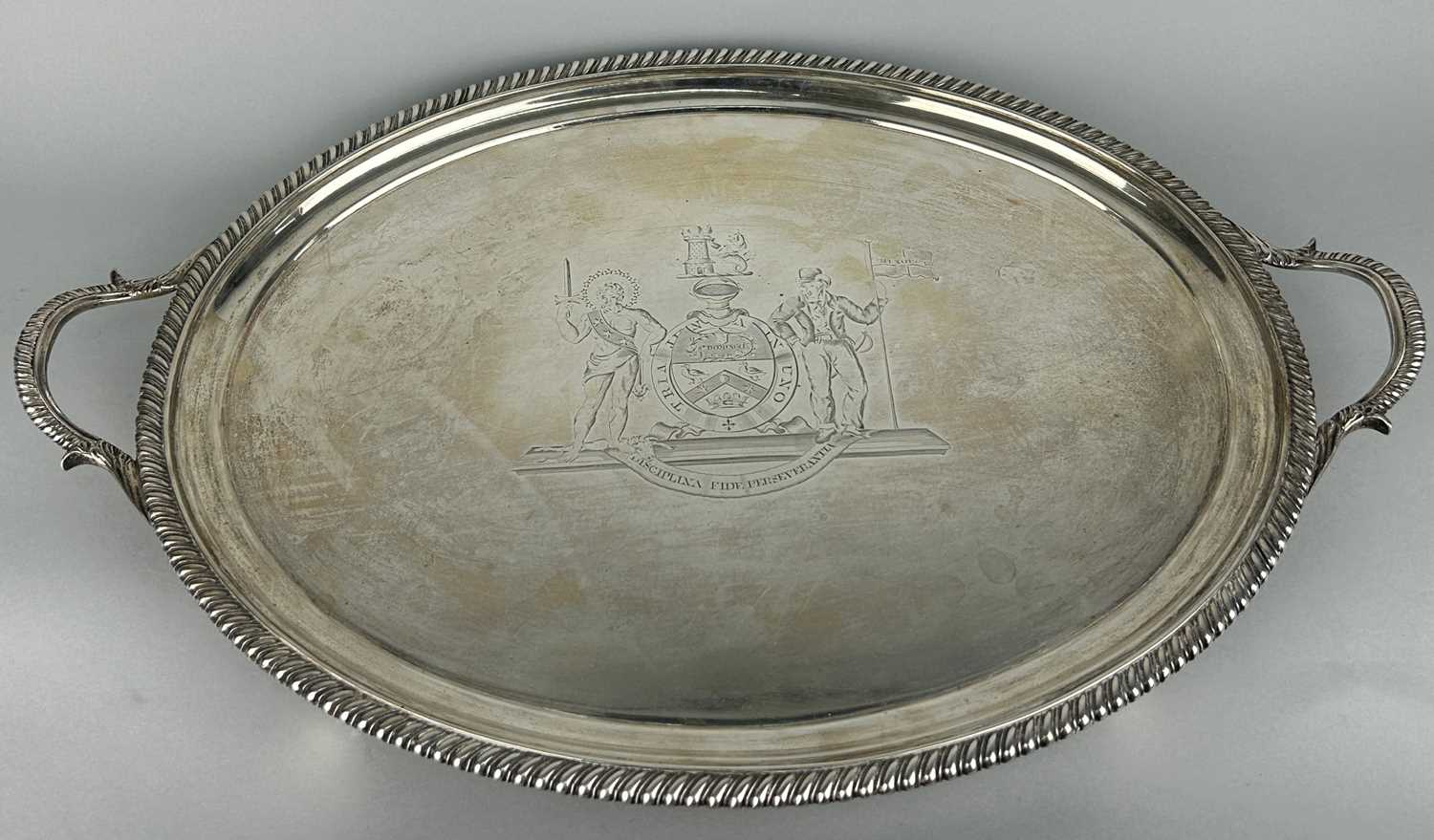 Lot 2 - A GEORGE III SILVER TRAY, Marked for John...