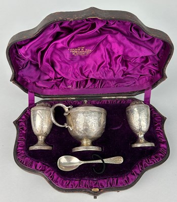 Lot 4 - A SILVER SALT SET BY FRASER AND HAWS RETAILED...