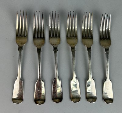 Lot 24 - A SET OF SIX SILVER VICTORIAN DINNER FORKS...