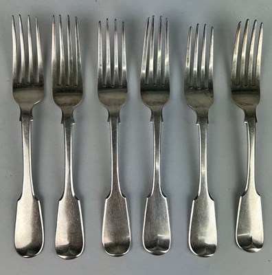 Lot 25 - A SET OF SIX SILVER VICTORIAN DINNER FORKS...