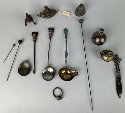 Lot 52 - A COLLECTION OF ASIAN SILVER SPOONS, PINS,...