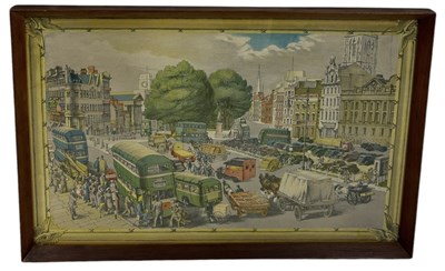 Lot 551 - PHYLLIS GINGER (BRITISH 1907-2005): A COLOUR LITHOGRAPH DEPICTING BRISTOL TOWN CENTRE