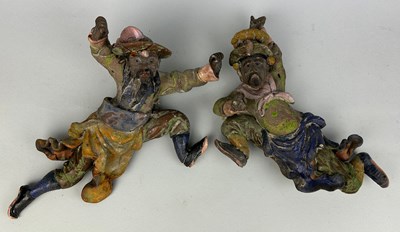 Lot 115 - A PAIR OF CHINESE GLAZED CERAMIC DANCING...