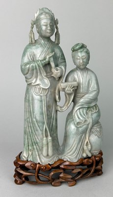 Lot 116 - A FINE PAIR OF JADEITE MALE AND FEMALE FIGURES...