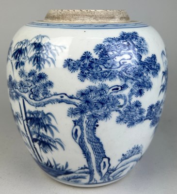 Lot 146 - A CHINESE GINGER JAR BLUE AND WHITE PAINTED...